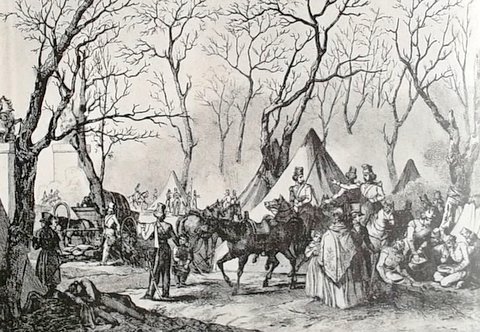 Les cosaques bivouaquent sur les Champs Élysées